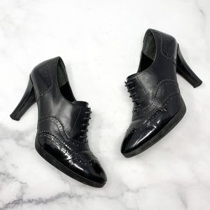 Via Spiga 100% Leather Wingtip Oxford Bootie Heels